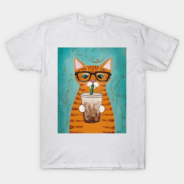 Ginger Tabby With Iced Coffee T-Shirt by KilkennyCat Art